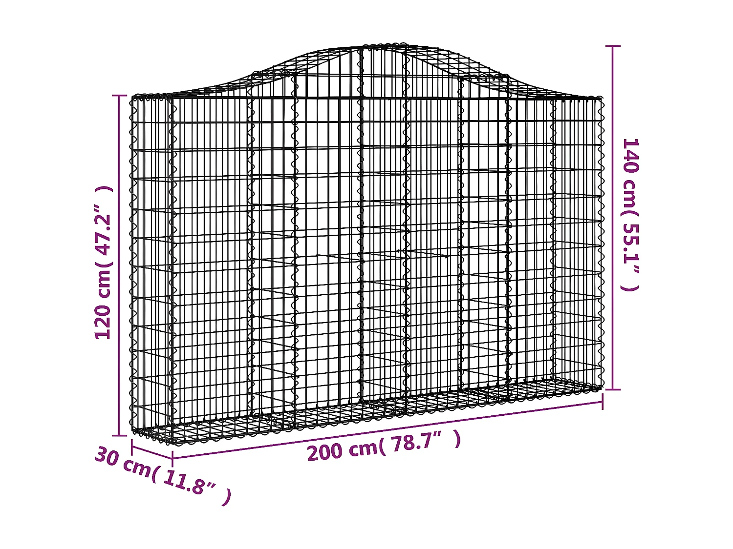 Cestas gaviones 15 unidades forma de arco hierro 200x30x120/140 cm