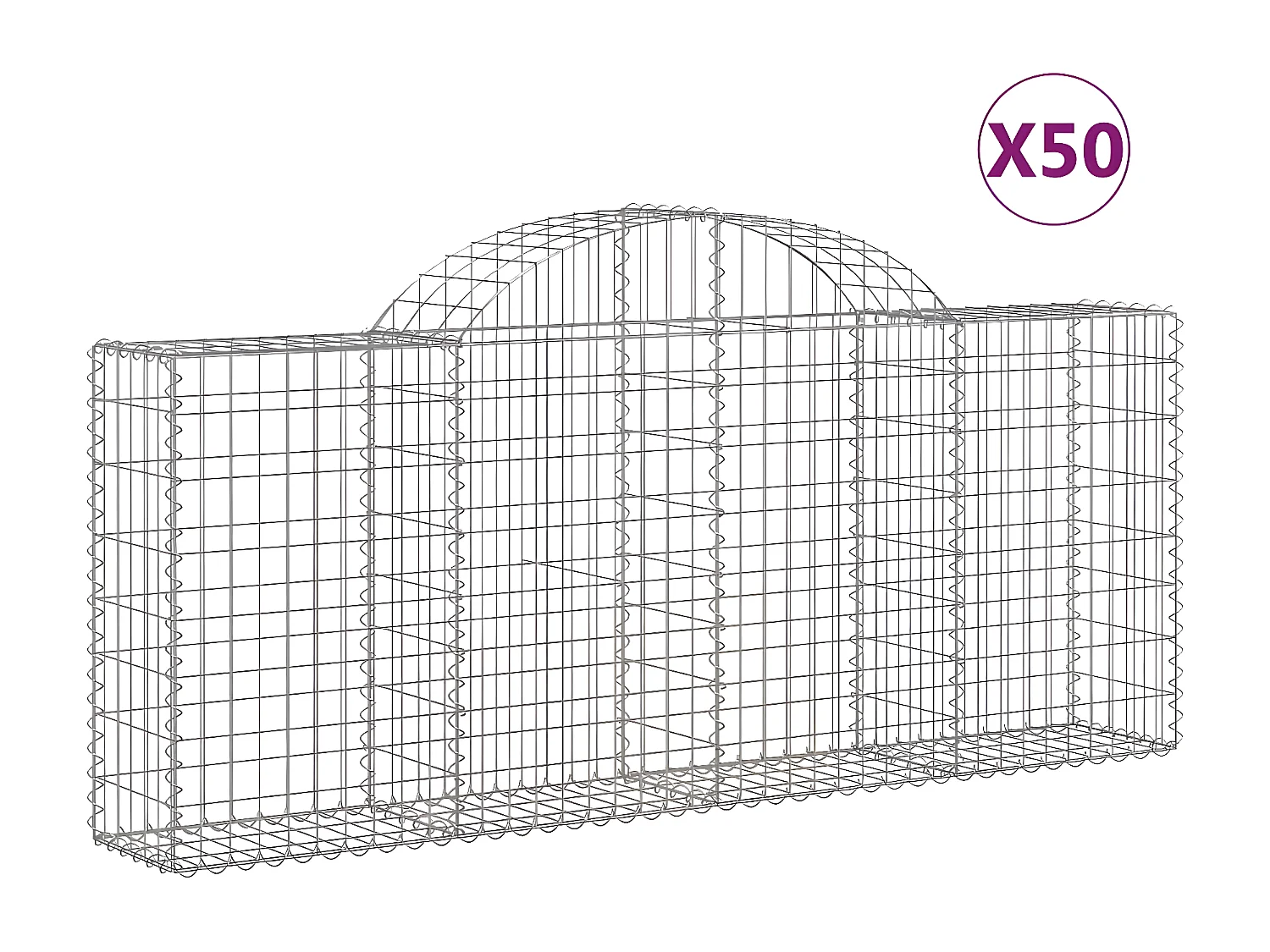 Paniers à gabions arqués 50 pièces 200x30x80/100 cm Fer galvanisé