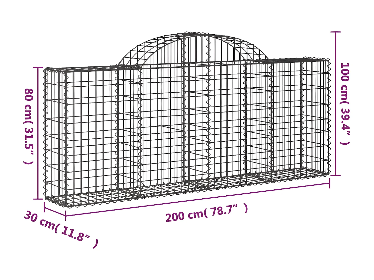 Paniers à gabions arqués 50 pièces 200x30x80/100 cm Fer galvanisé