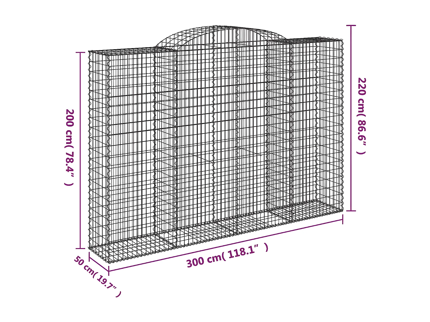 Paniers à gabions arqués 9 pièces 300x50x200/220 cm Fer galvanisé