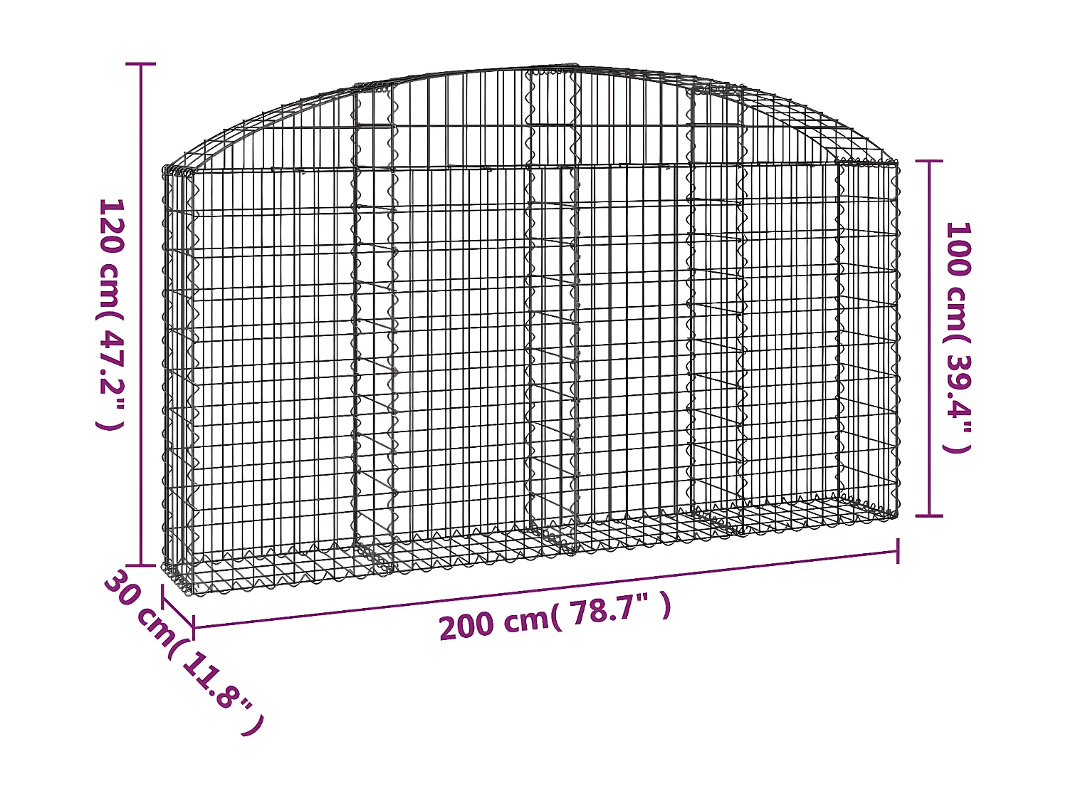 Panier de gabions arqué 200x30x100/120 cm Fer galvanisé