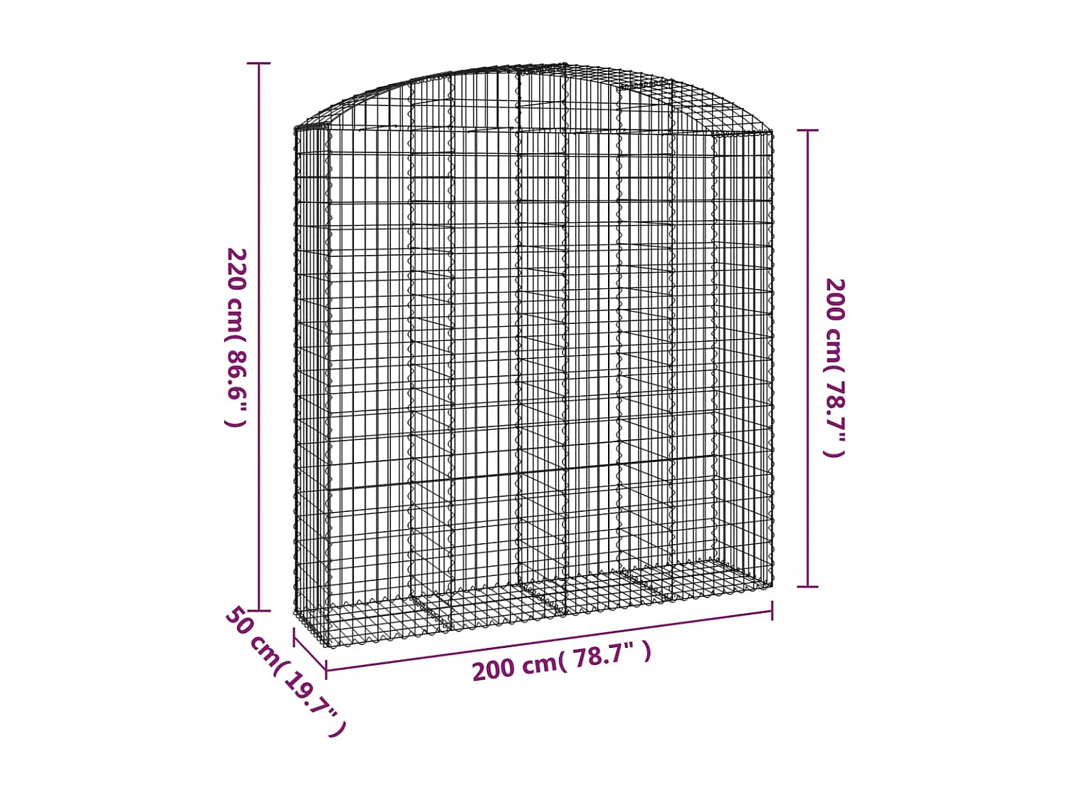 Cesta gaviones forma arco hierro galvanizado 200x50x200/220 cm