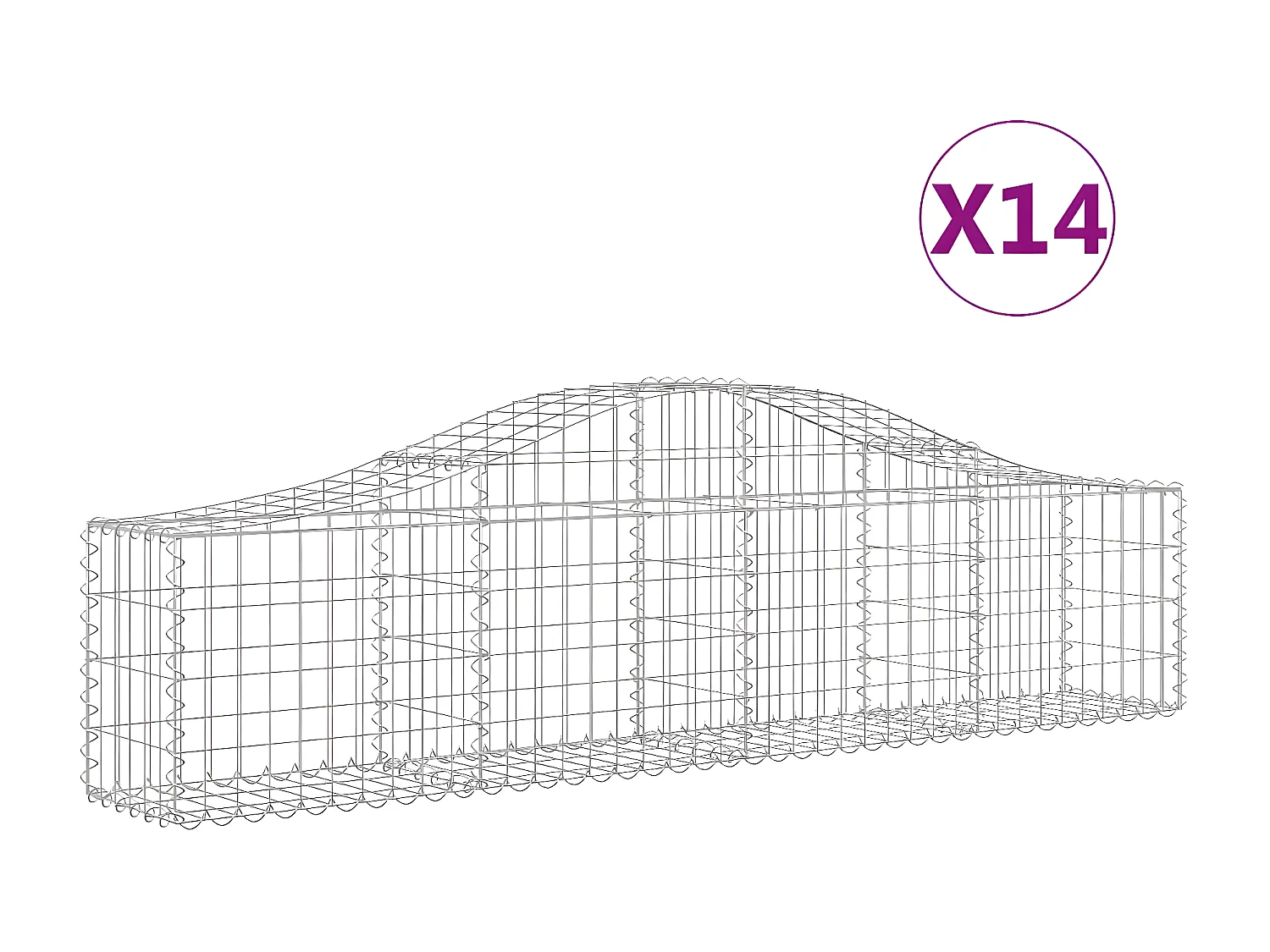 Cestos gabião arqueados 14peças 200x30x40/60 cm ferro galvanizado