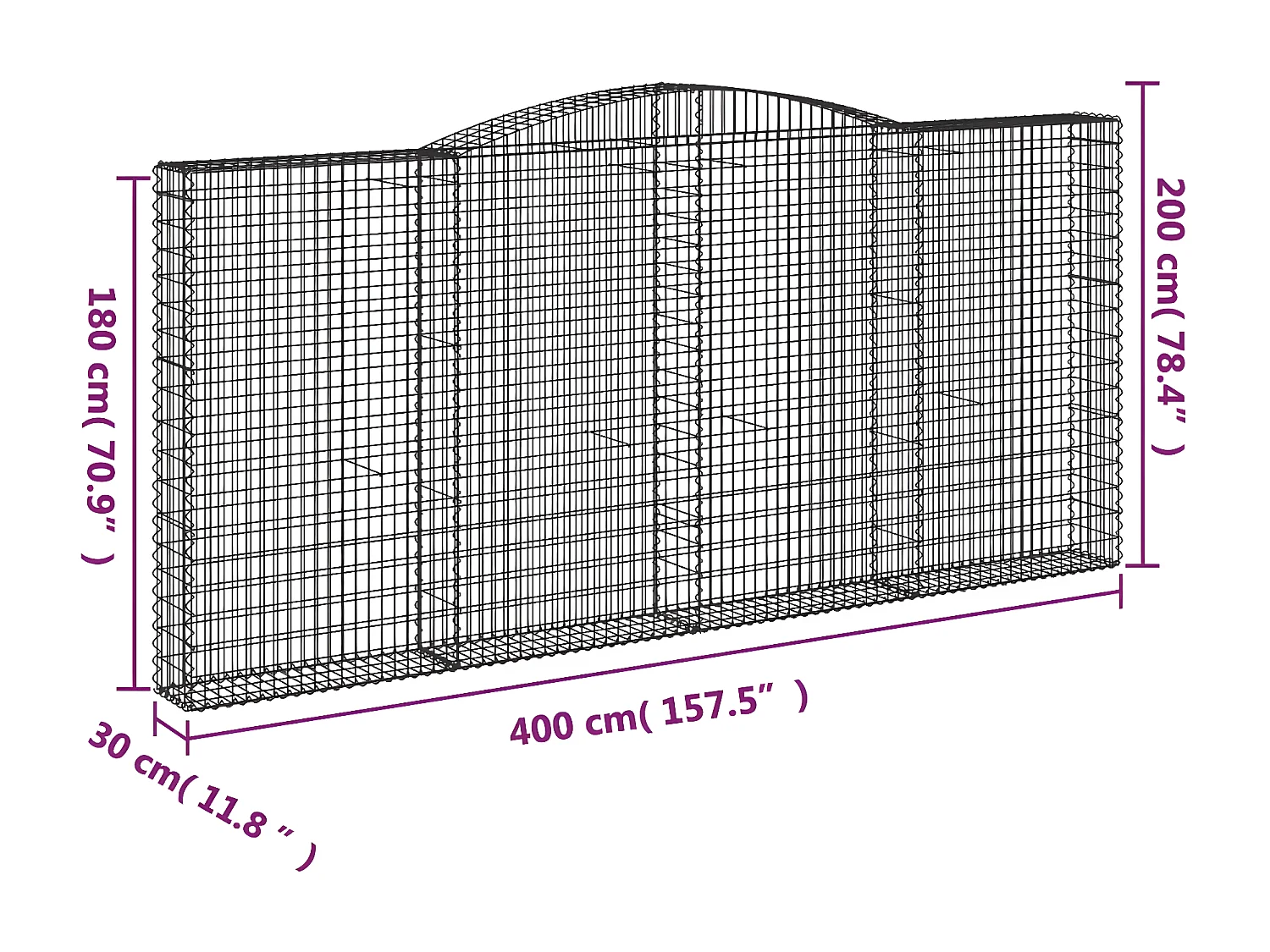 Panier de gabions arqué 400x30x180/200 cm Fer galvanisé
