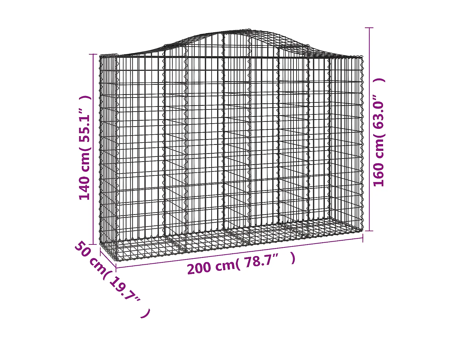 Paniers à gabions arqués 30 pièces 200x50x140/160 cm Fer galvanisé
