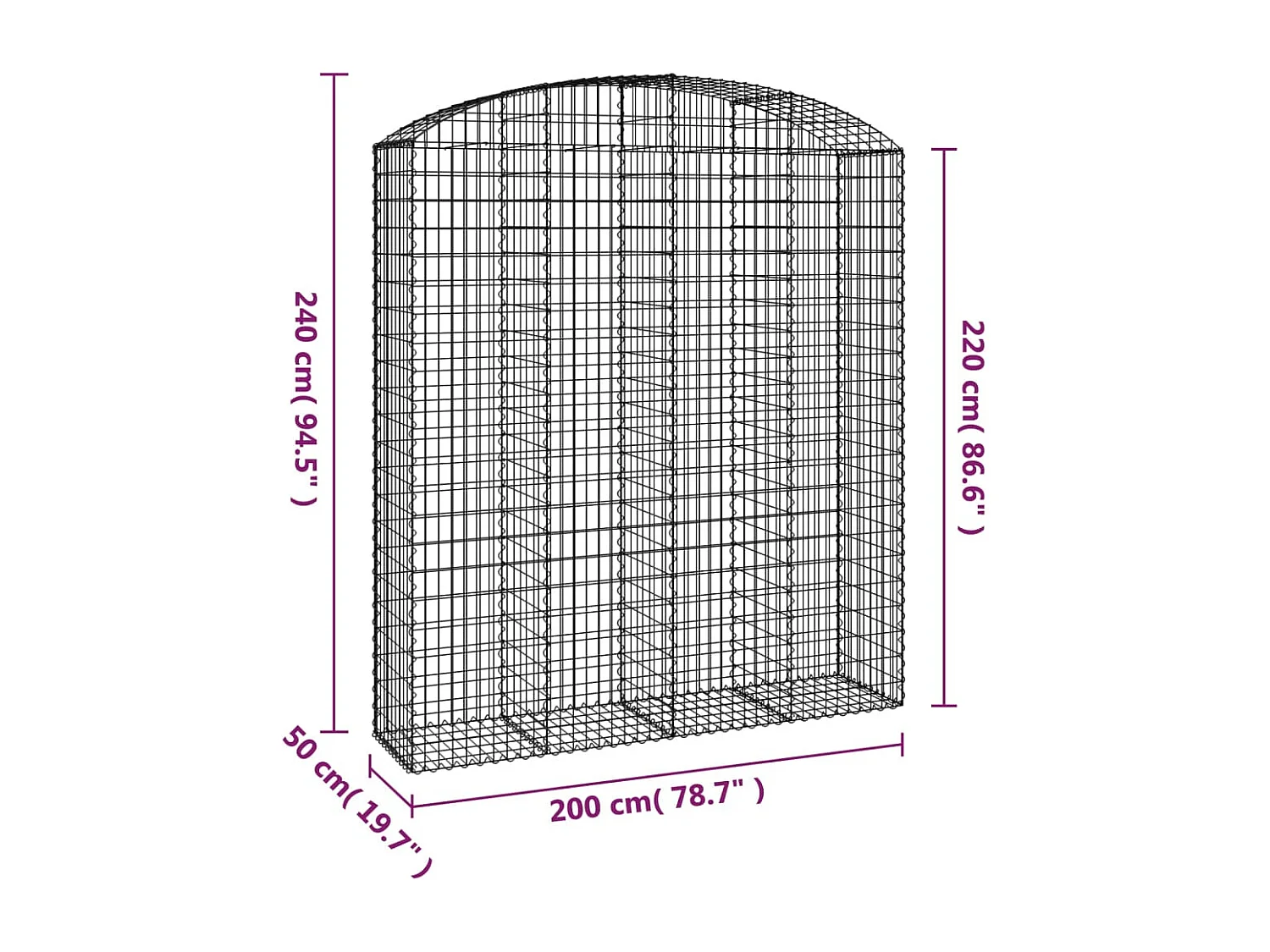 Cesta gaviones forma arco hierro galvanizado 200x50x220/240 cm