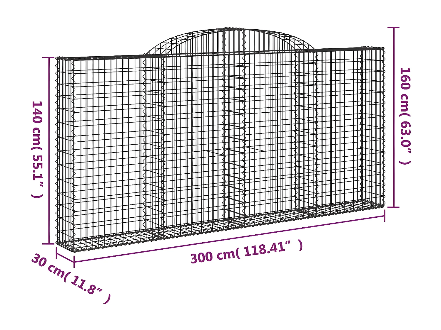 Paniers à gabions arqués 2 pièces 300x30x140/160 cm fer galvanisé