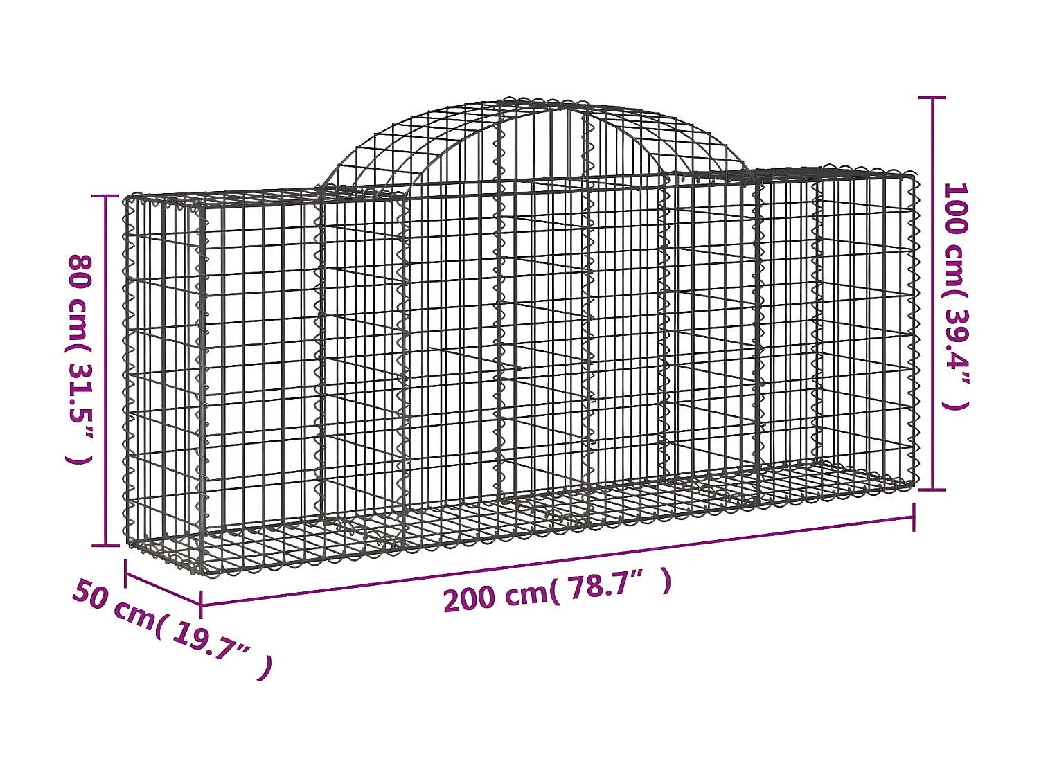 Panier de gabions arqué 200x50x80/100 cm Fer galvanisé