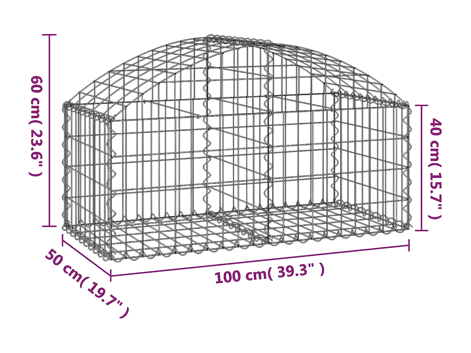 Panier de gabions arqué 100x50x40/60 cm Fer galvanisé