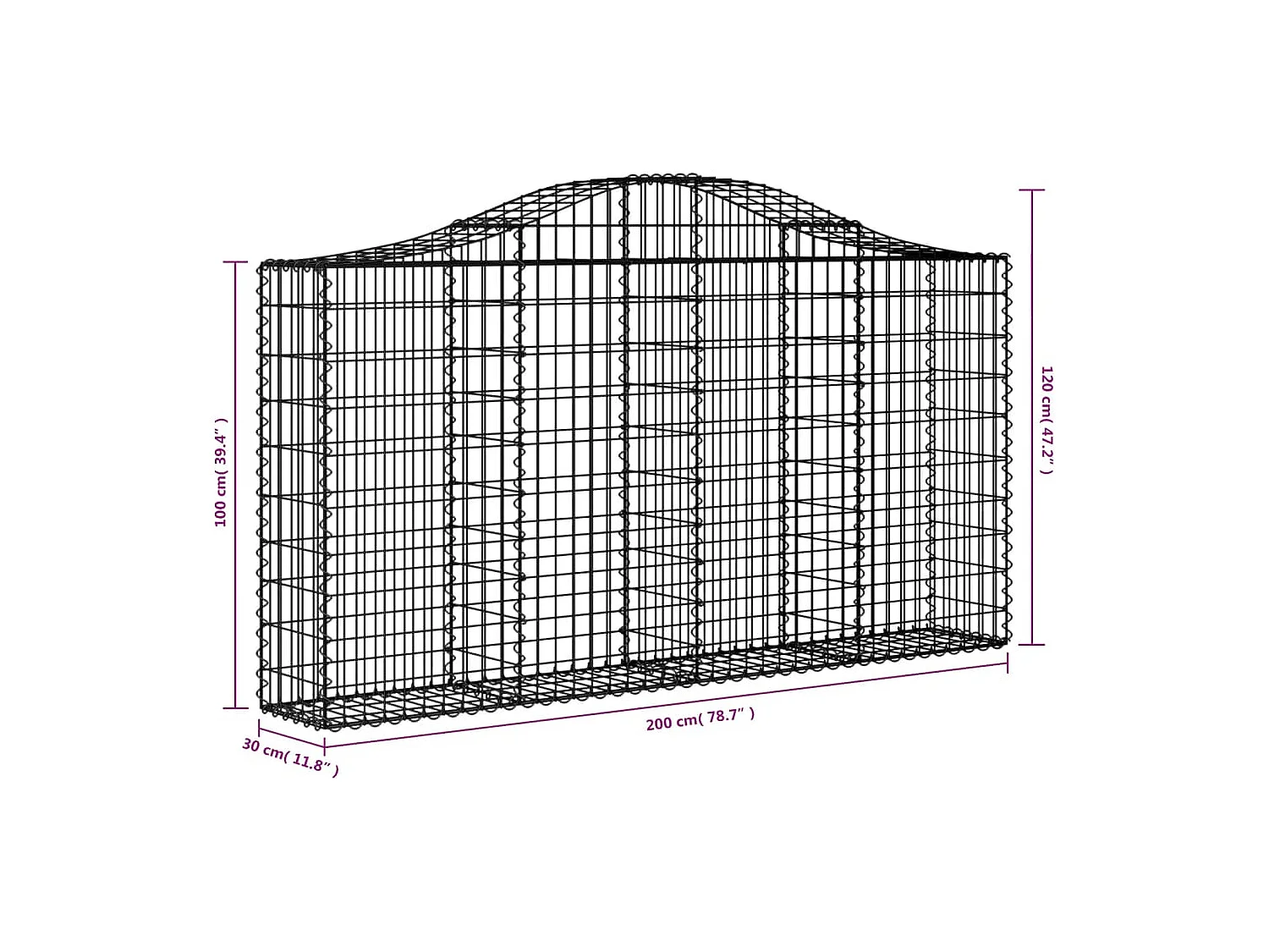 Cestos gabião arqueados 30 peças 200x30x100/120 ferro galvanizado