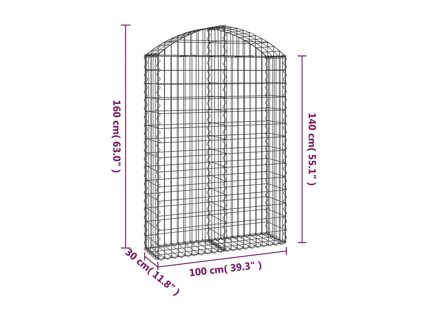 Panier de gabions arqué 100x30x140/160 cm Fer galvanisé
