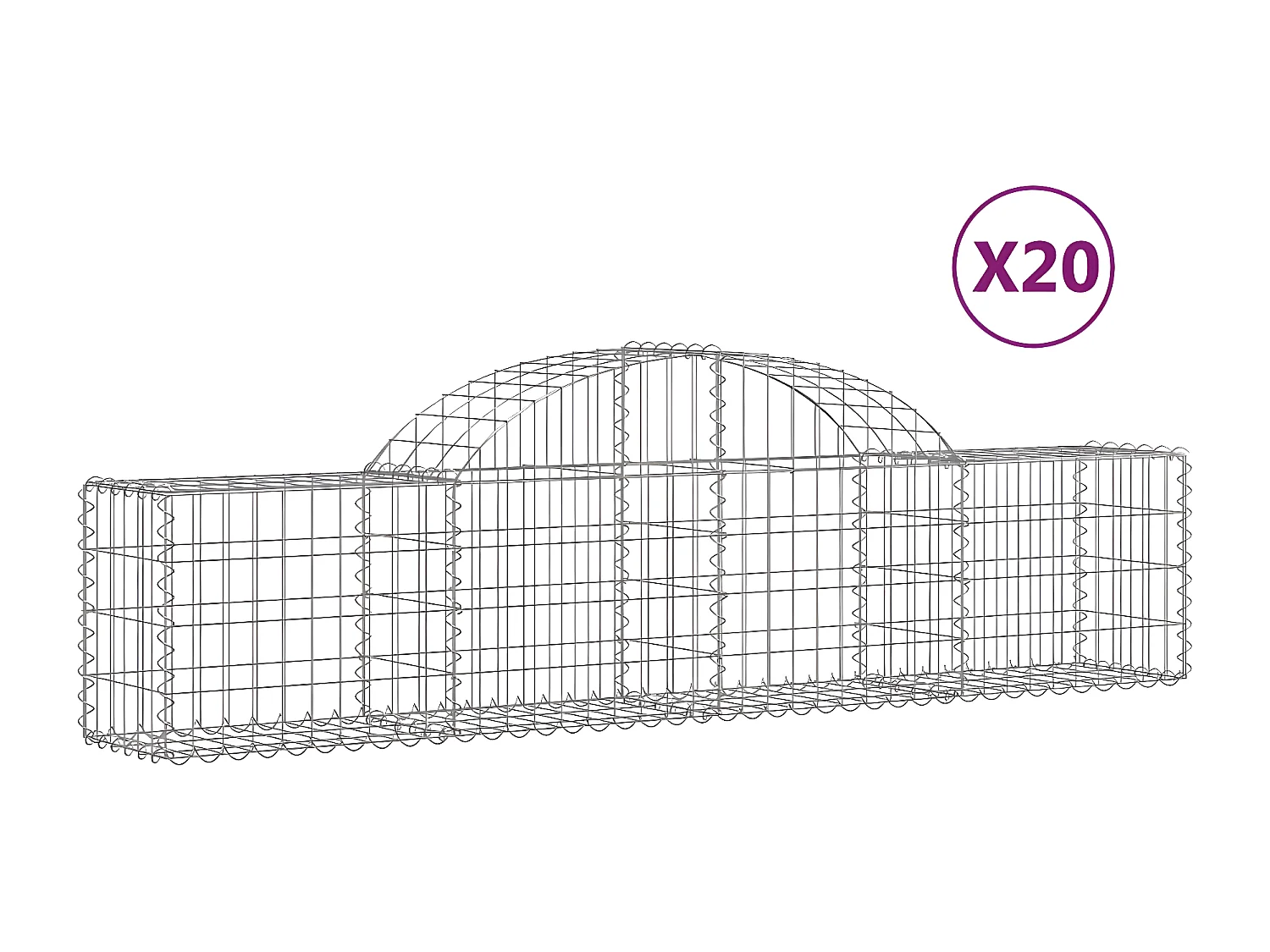 Paniers à gabions arqués 20 pièces 200x30x40/60 cm Fer galvanisé