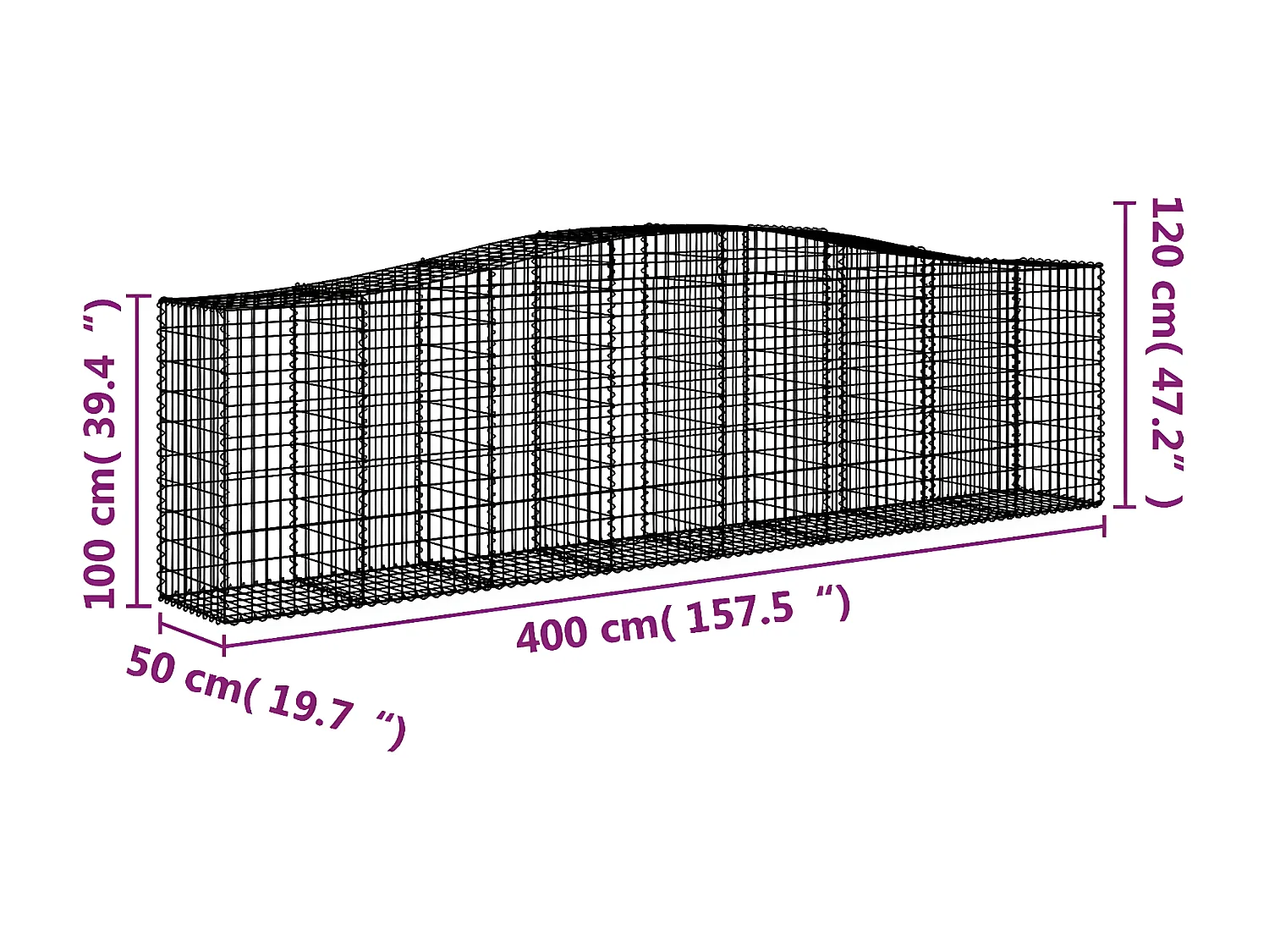 Panier de gabions arqué 400x50x100/120 cm Fer galvanisé
