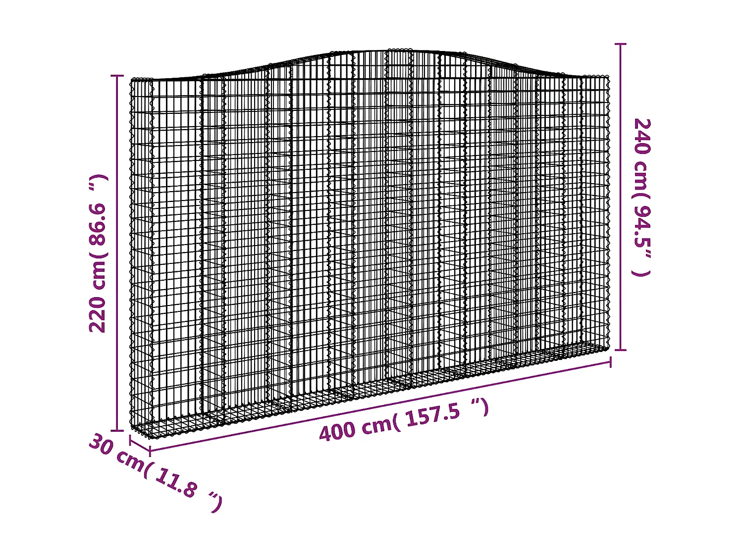 Panier de gabions arqué 400x30x220/240 cm Fer galvanisé
