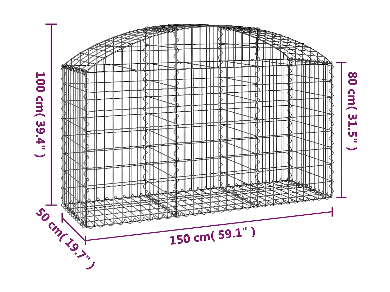 Panier de gabions arqué 150x50x80/100 cm Fer galvanisé
