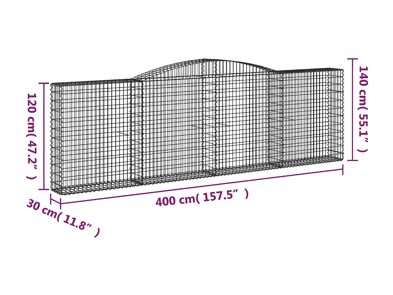 Paniers à gabions arqués 20 pièces 400x30x120/140 cm Fer galvanisé
