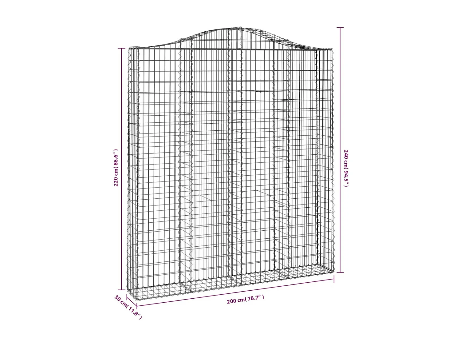 Paniers à gabions arqués 2 pièces 200x30x220/240 cm fer galvanisé
