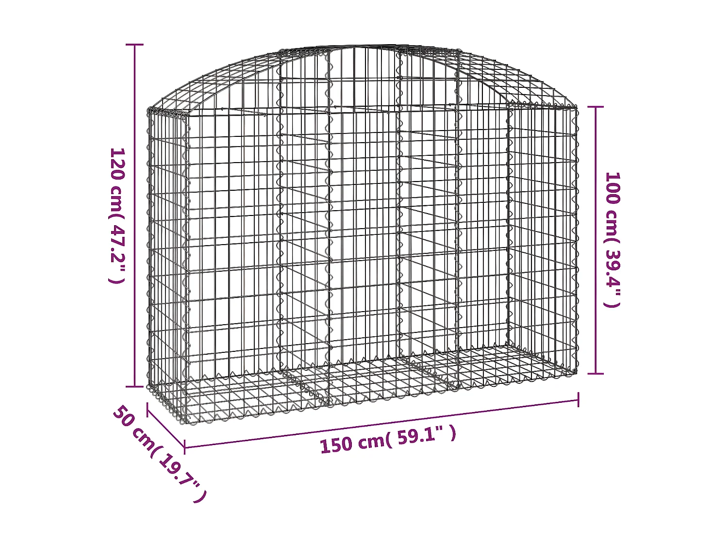 Panier de gabions arqué 150x50x100/120 cm Fer galvanisé