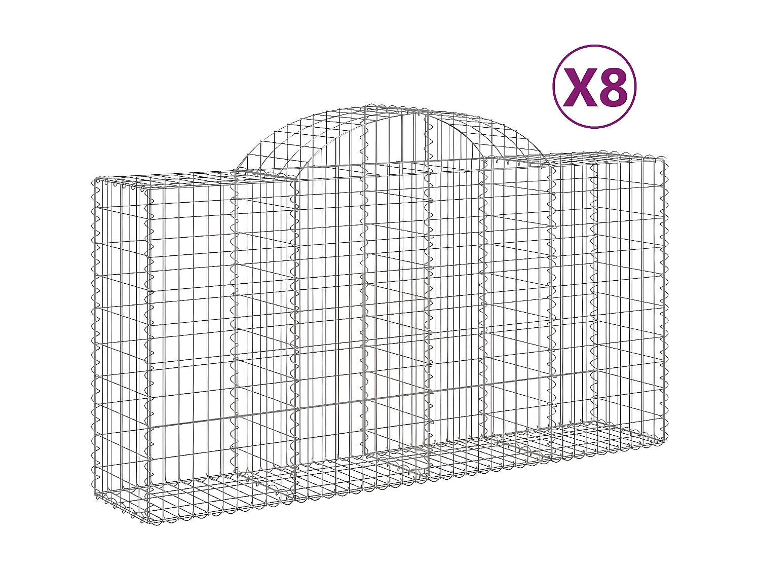 Paniers à gabions arqués 8 pièces 200x50x100/120 cm fer galvanisé