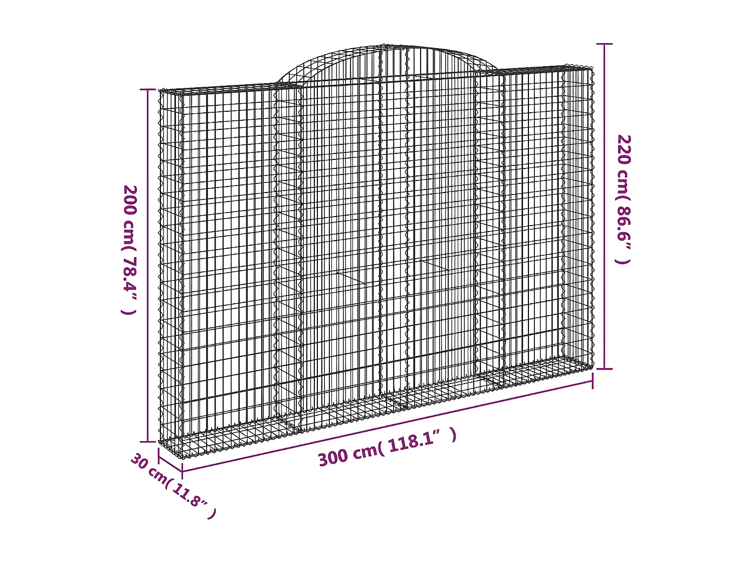 Paniers à gabions arqués 6 pièces 300x30x200/220 cm fer galvanisé