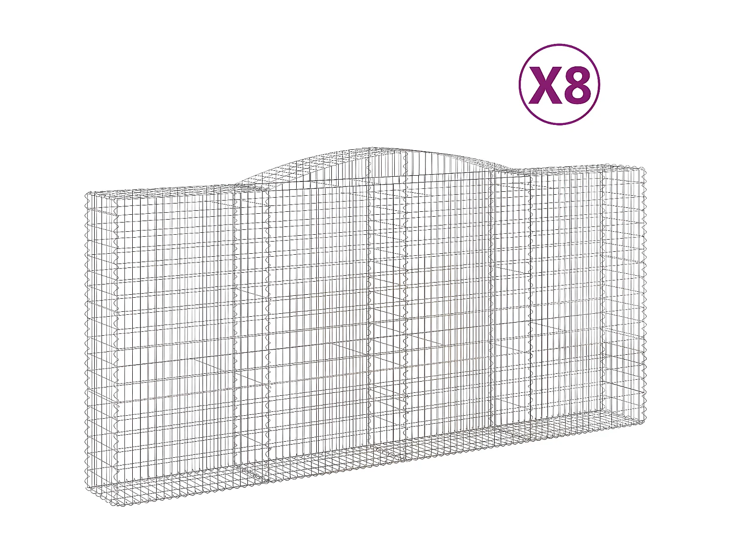 Cestos gabião arqueados 8peças 400x50x180/200cm ferro galvanizado