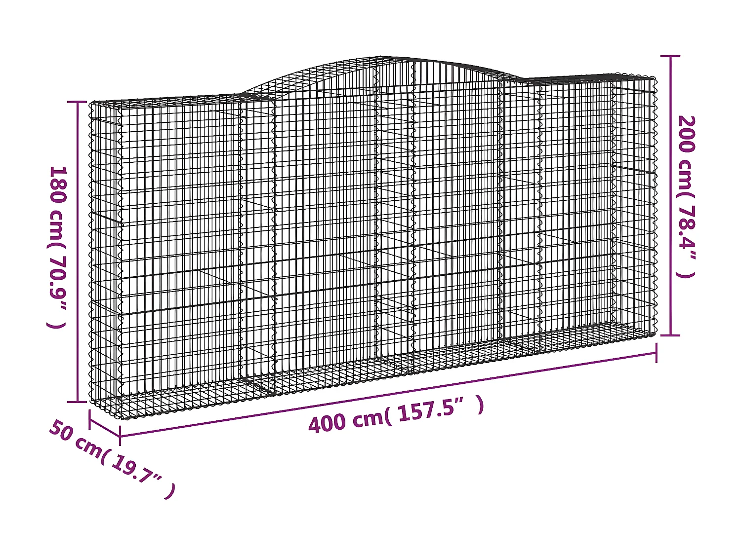 Cestos gabião arqueados 10 peças 400x50x180/200 ferro galvanizado