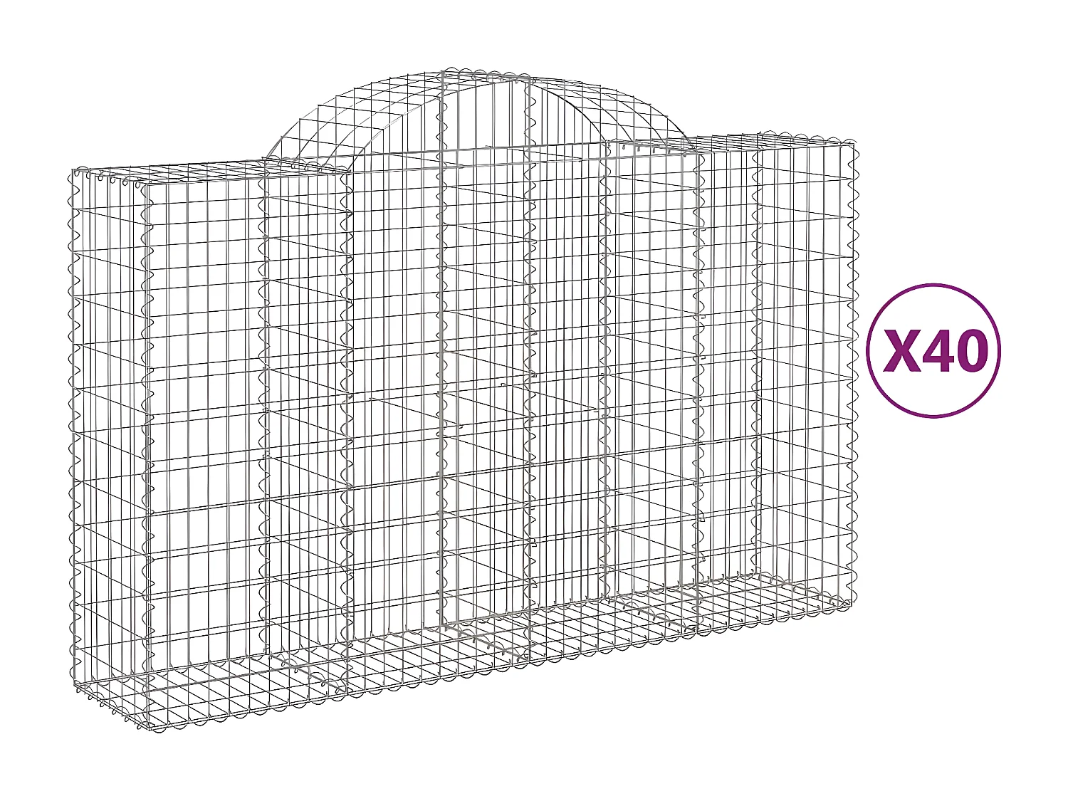 Paniers à gabions arqués 40 pièces 200x50x120/140 cm Fer galvanisé