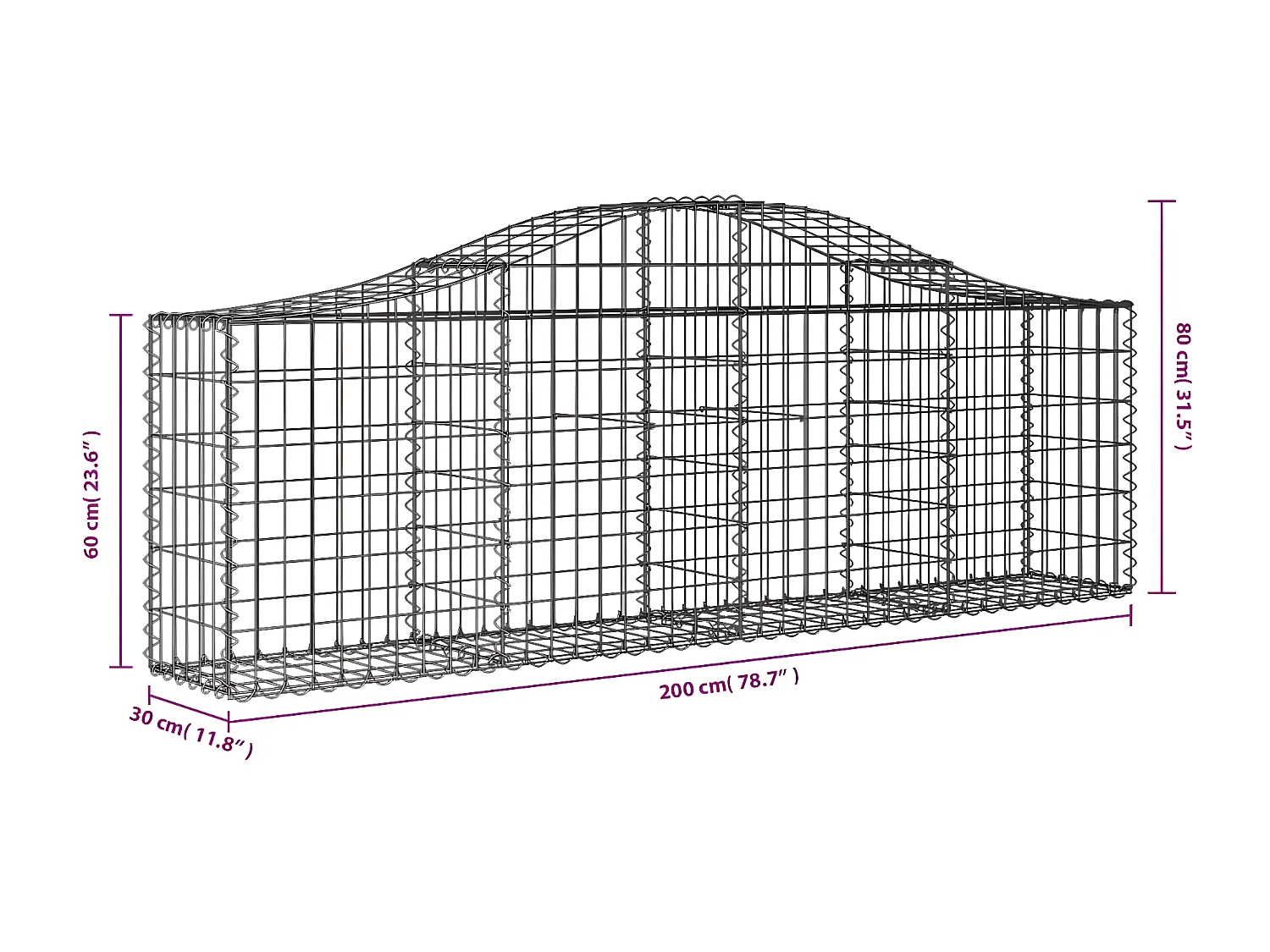Paniers à gabions arqués 30 pièces 200x30x60/80 cm Fer galvanisé