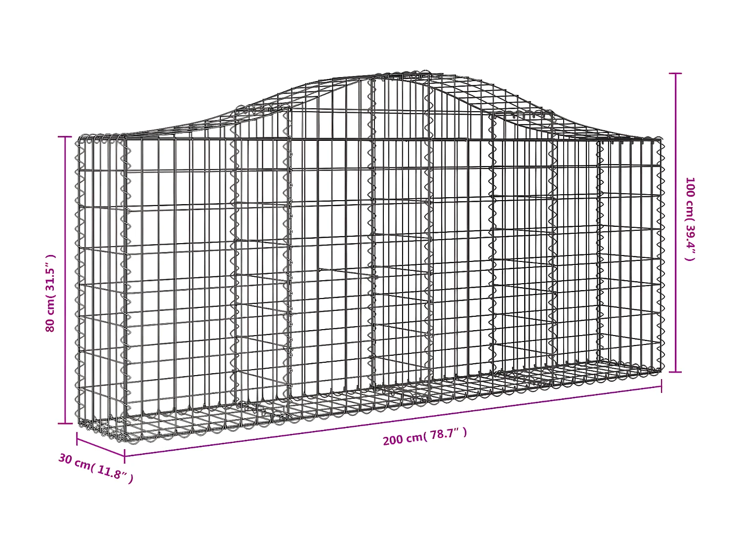 Cestos gabião arqueados 50peças 200x30x80/100cm ferro galvanizado