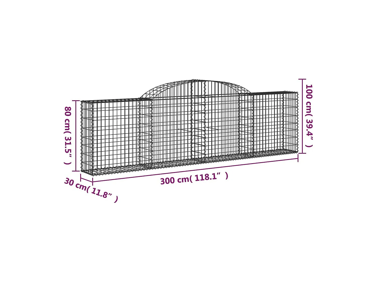 Panier de gabions arqué 300x30x80/100 cm Fer galvanisé