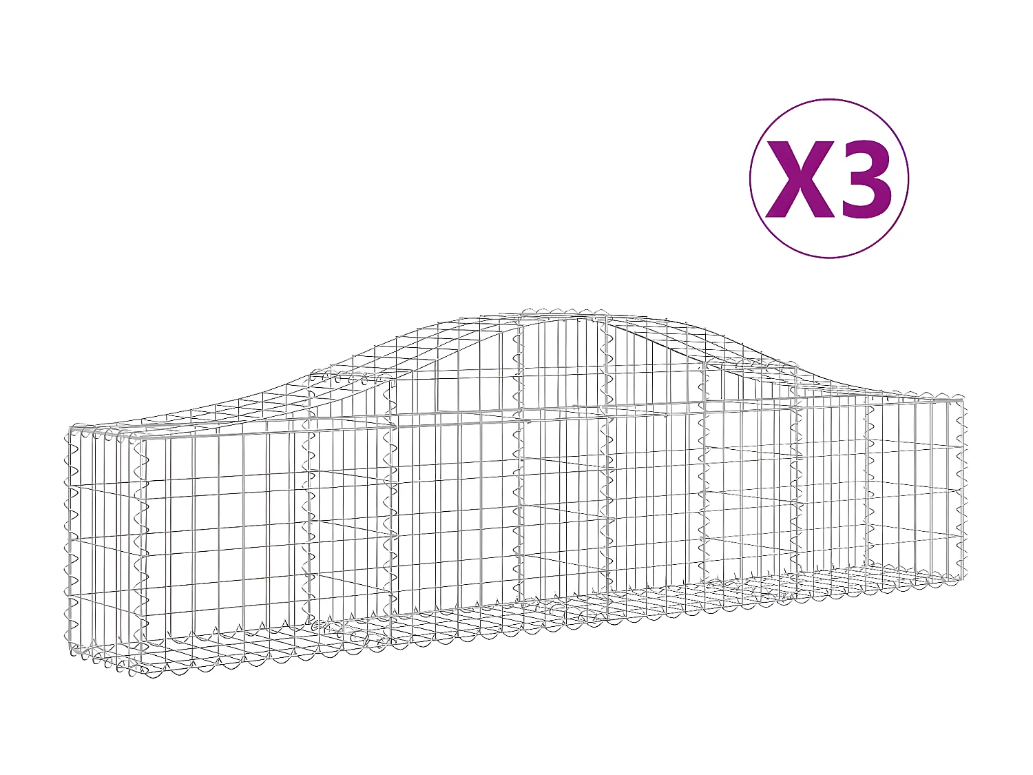 Paniers à gabions arqués 3 pièces 200x30x40/60 cm Fer galvanisé