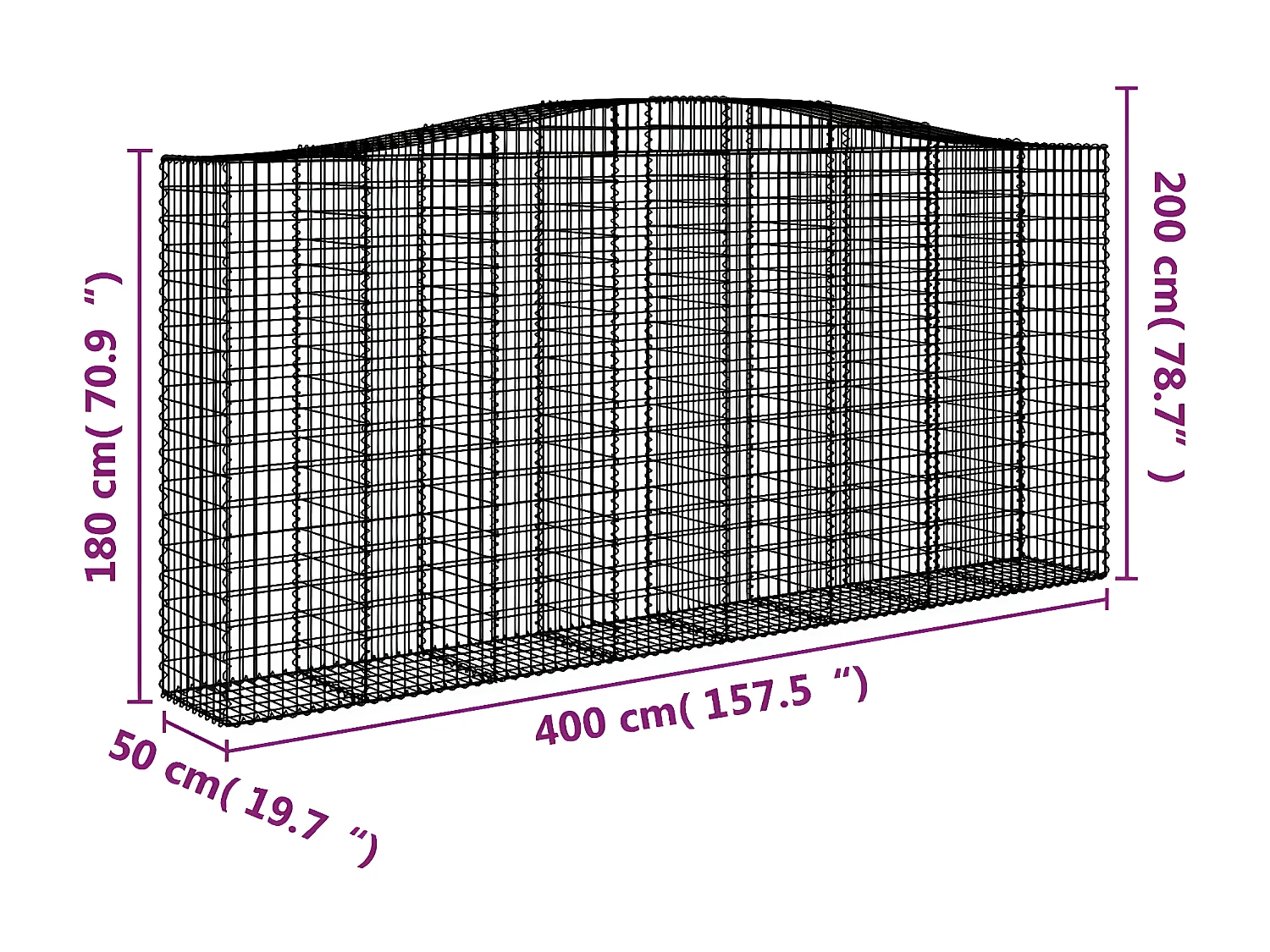 Cestos gabião arqueados 8peças 400x50x180/200cm ferro galvanizado