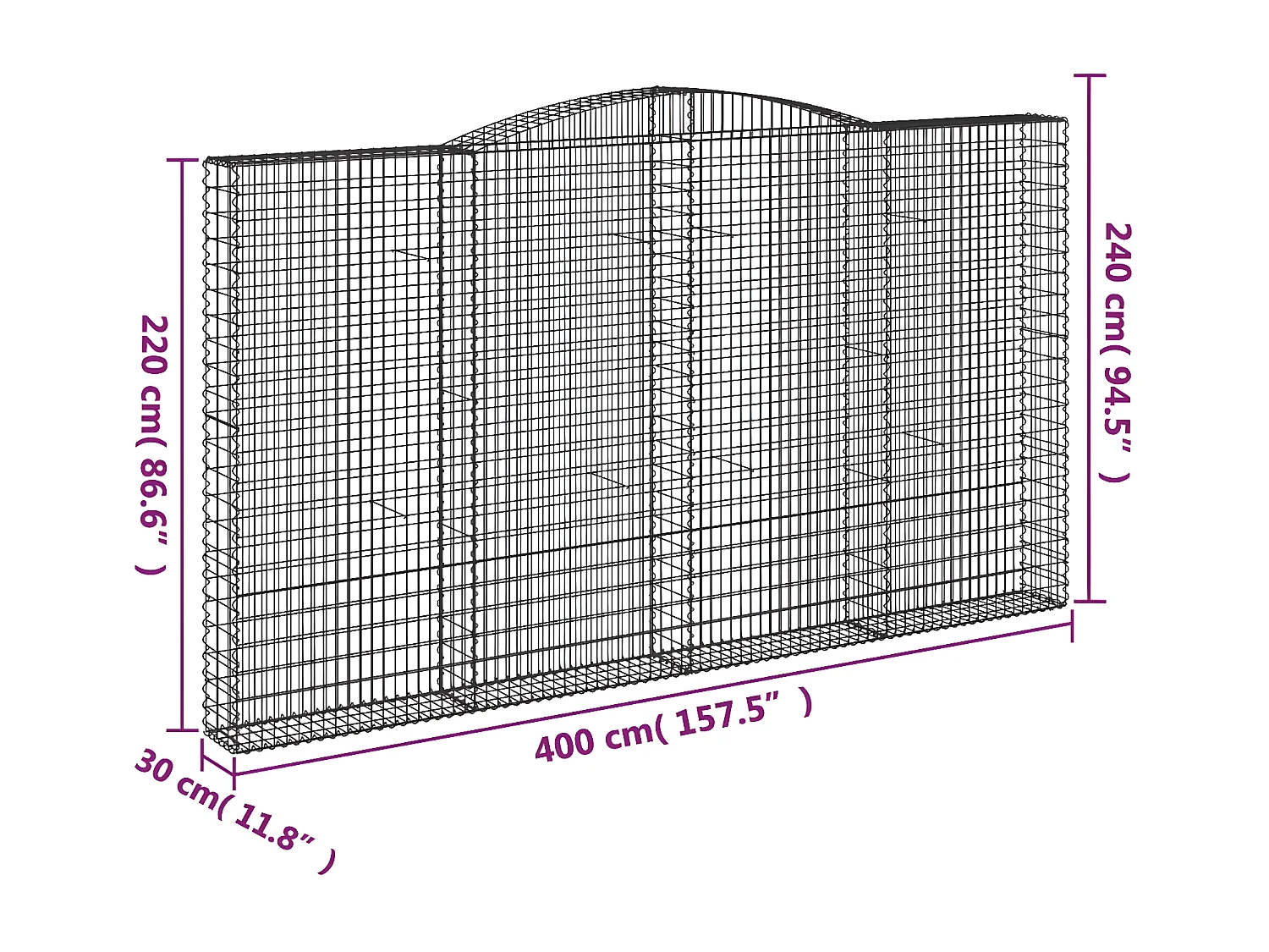Paniers à gabions arqués 9 pièces 400x30x220/240 cm Fer galvanisé