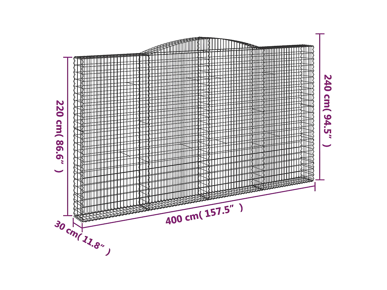 Schanskorven 9 stukkengewelfd 400x30x220/240 cm ijzer