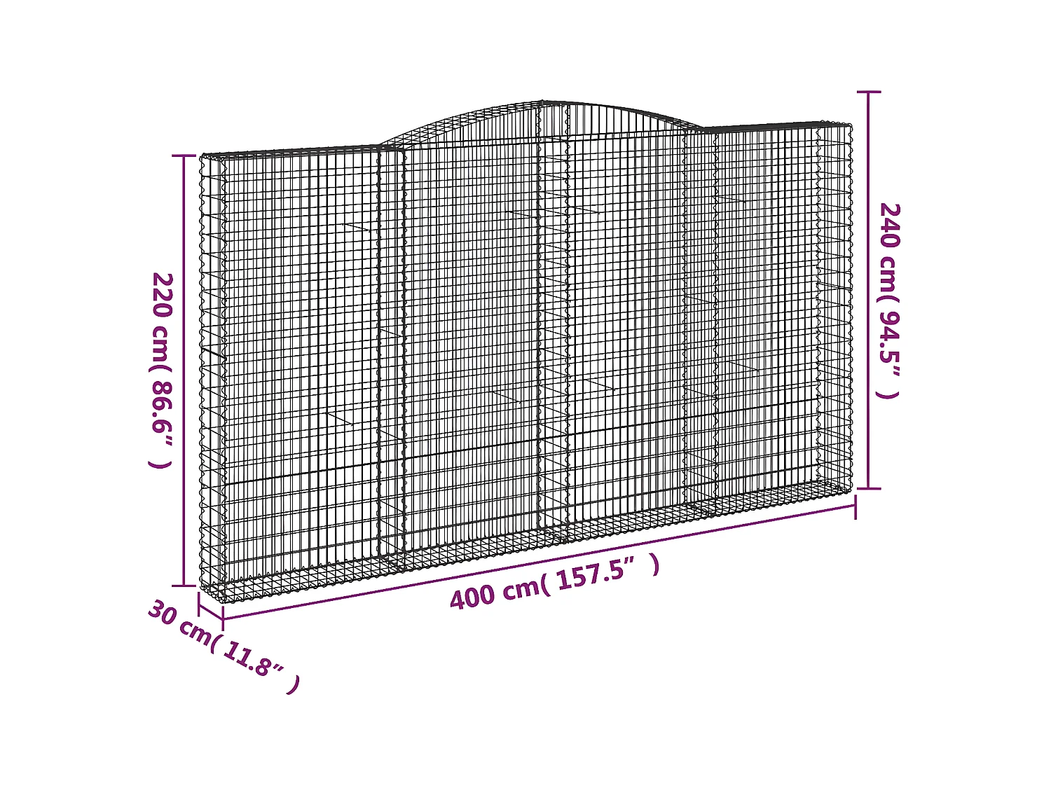 Paniers à gabions arqués 9 pièces 400x30x220/240 cm Fer galvanisé