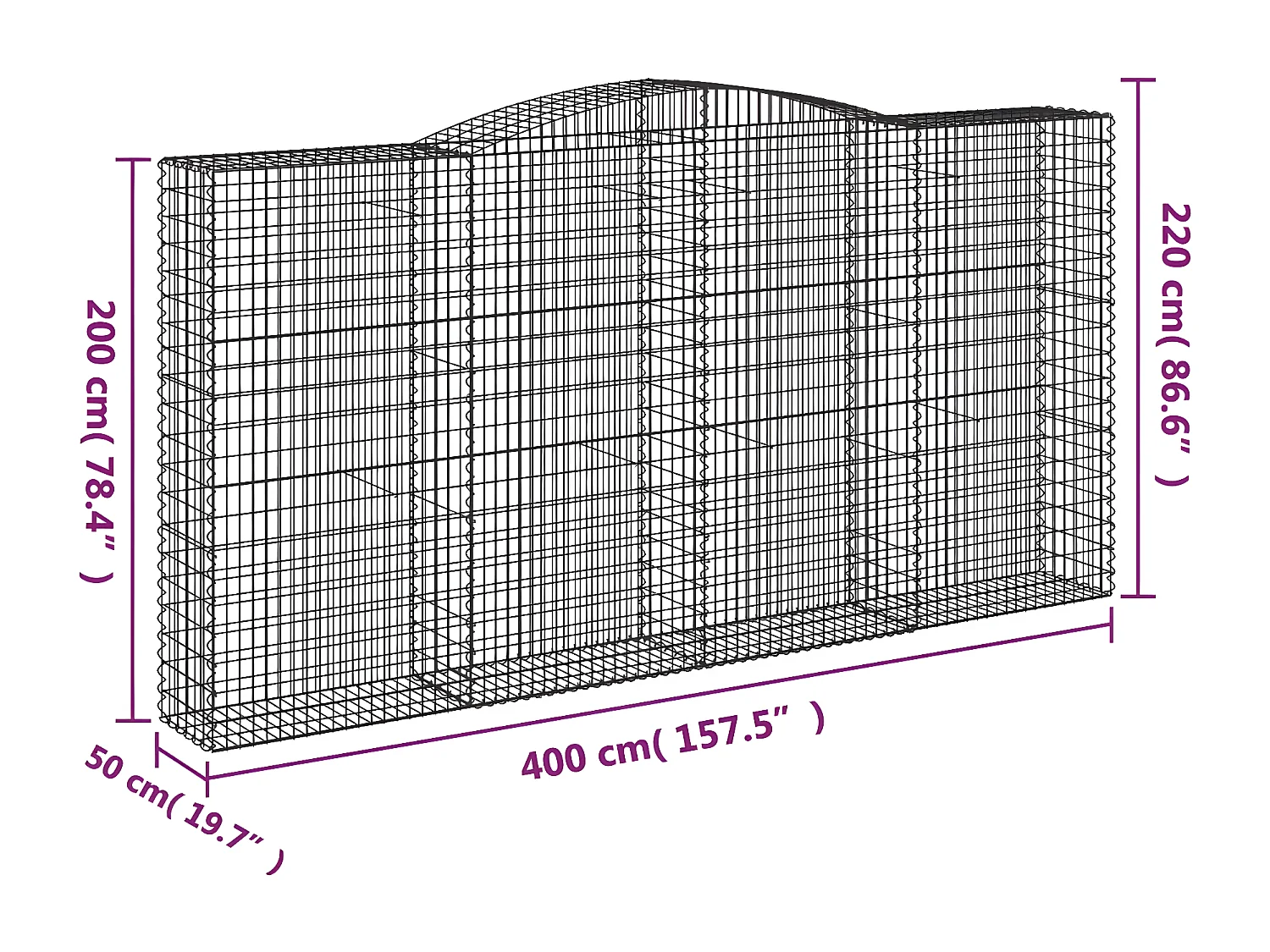 Paniers à gabions arqués 5 pièces 400x50x200/220 cm Fer galvanisé