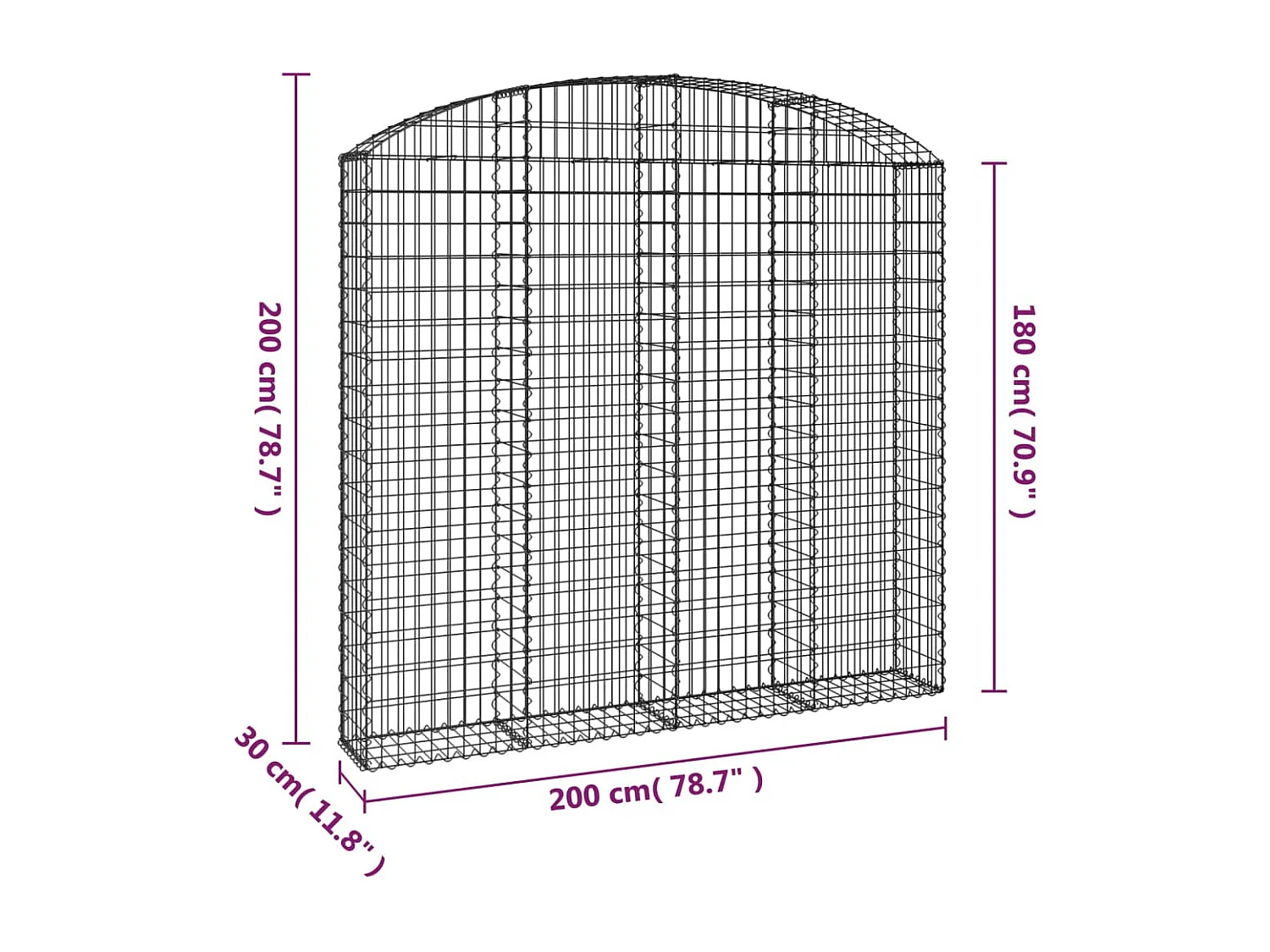 Panier de gabions arqué 200x30x180/200 cm Fer galvanisé