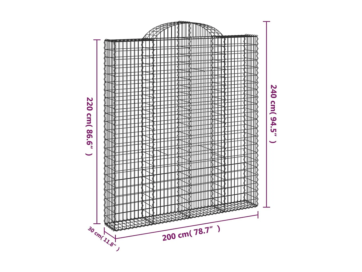 Paniers à gabions arqués 6 pièces 200x30x220/240 cm fer galvanisé