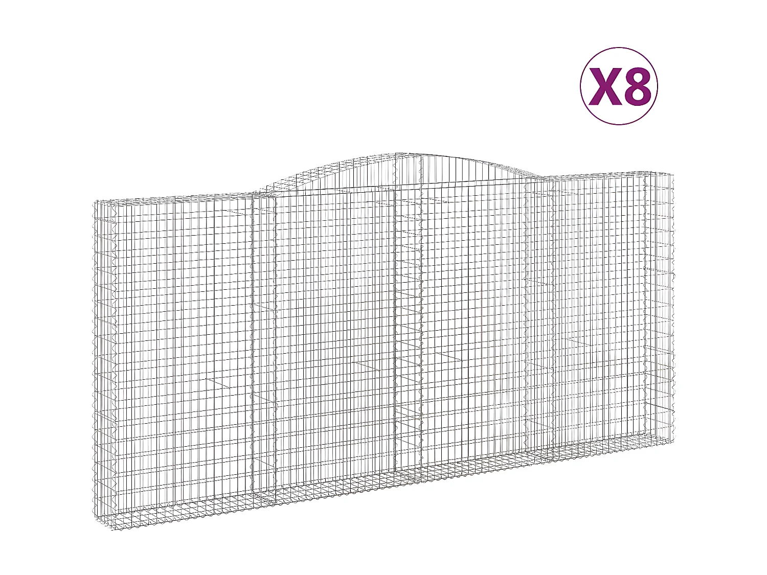 Paniers à gabions arqués 8 pièces 400x30x180/200 cm Fer galvanisé