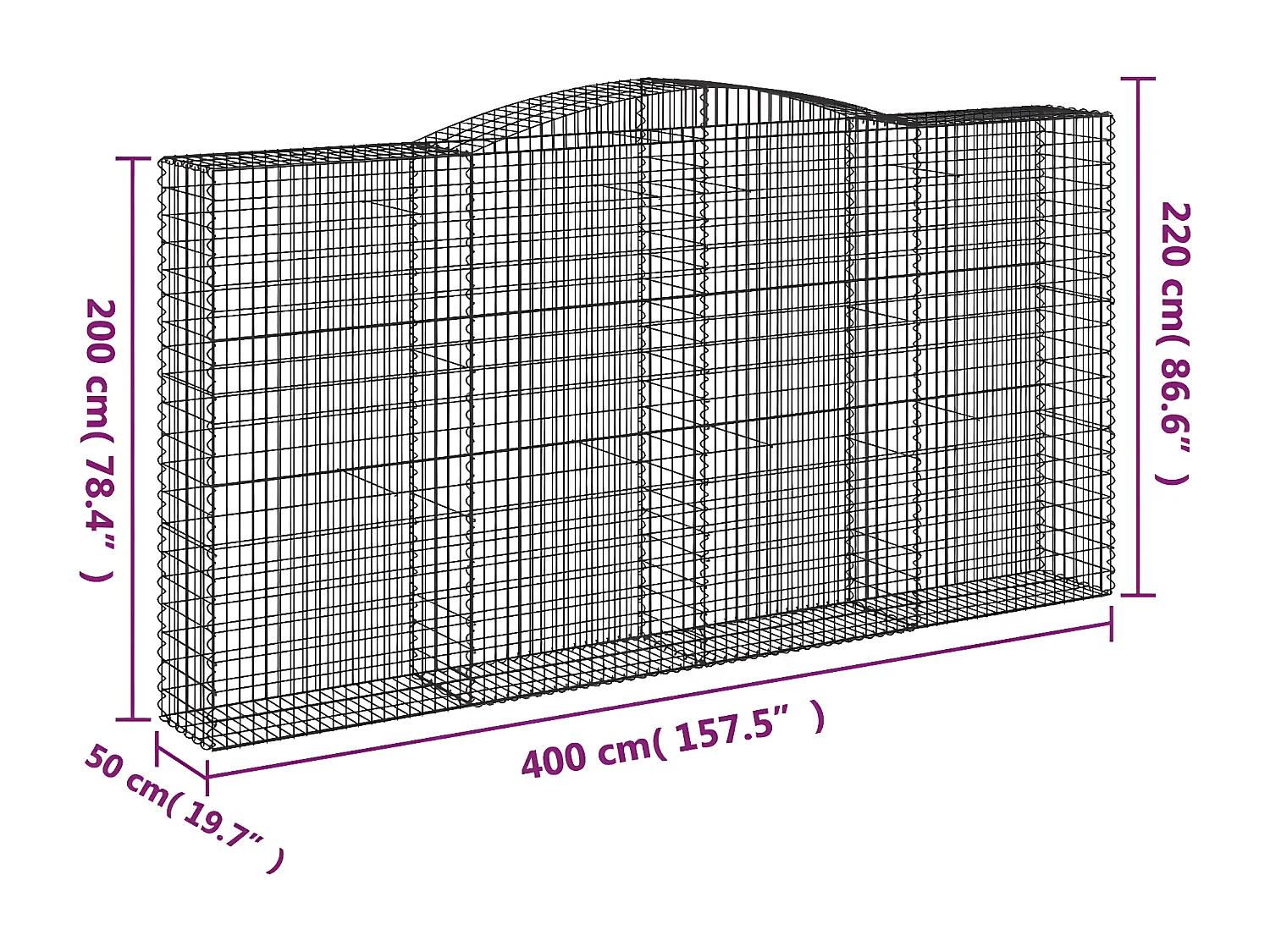 Paniers à gabions arqués 10 pièces 400x50x200/220 cm Fer galvanisé