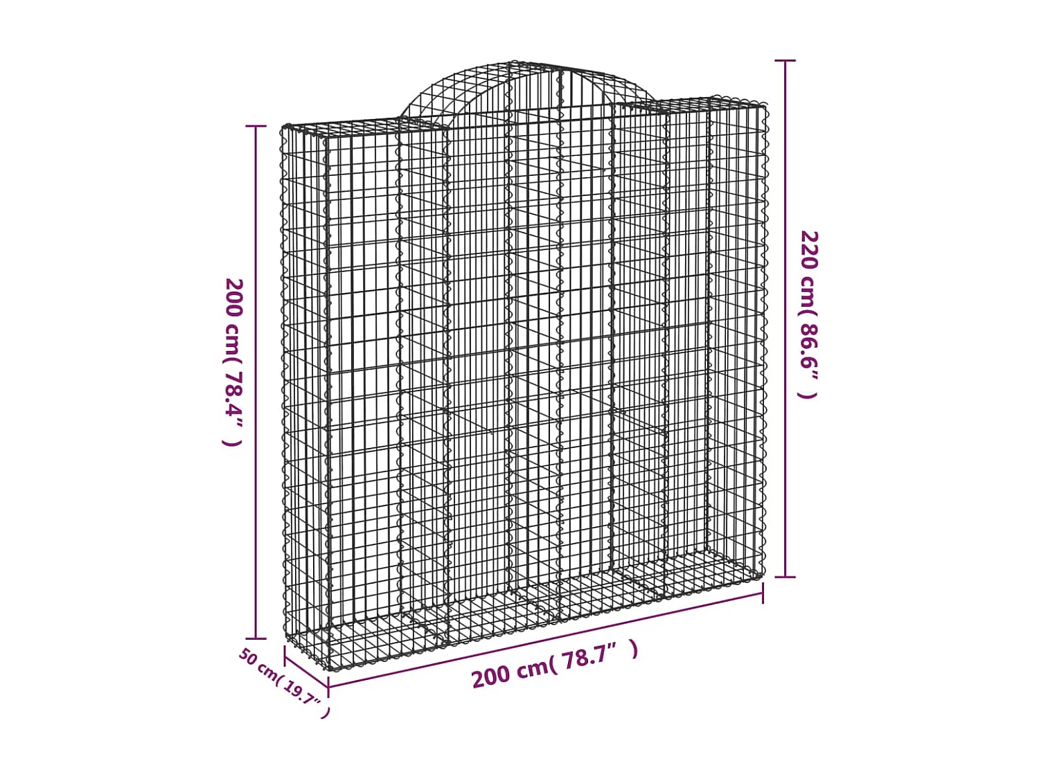 Panier de gabions arqué 200x50x200/220 cm Fer galvanisé