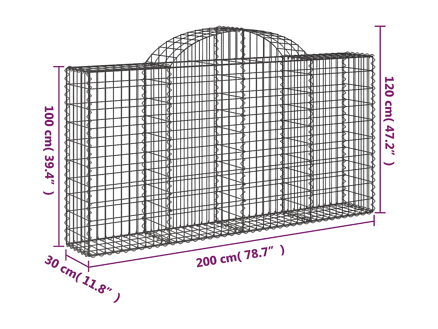 Panier de gabions arqué 200x30x100/120 cm Fer galvanisé