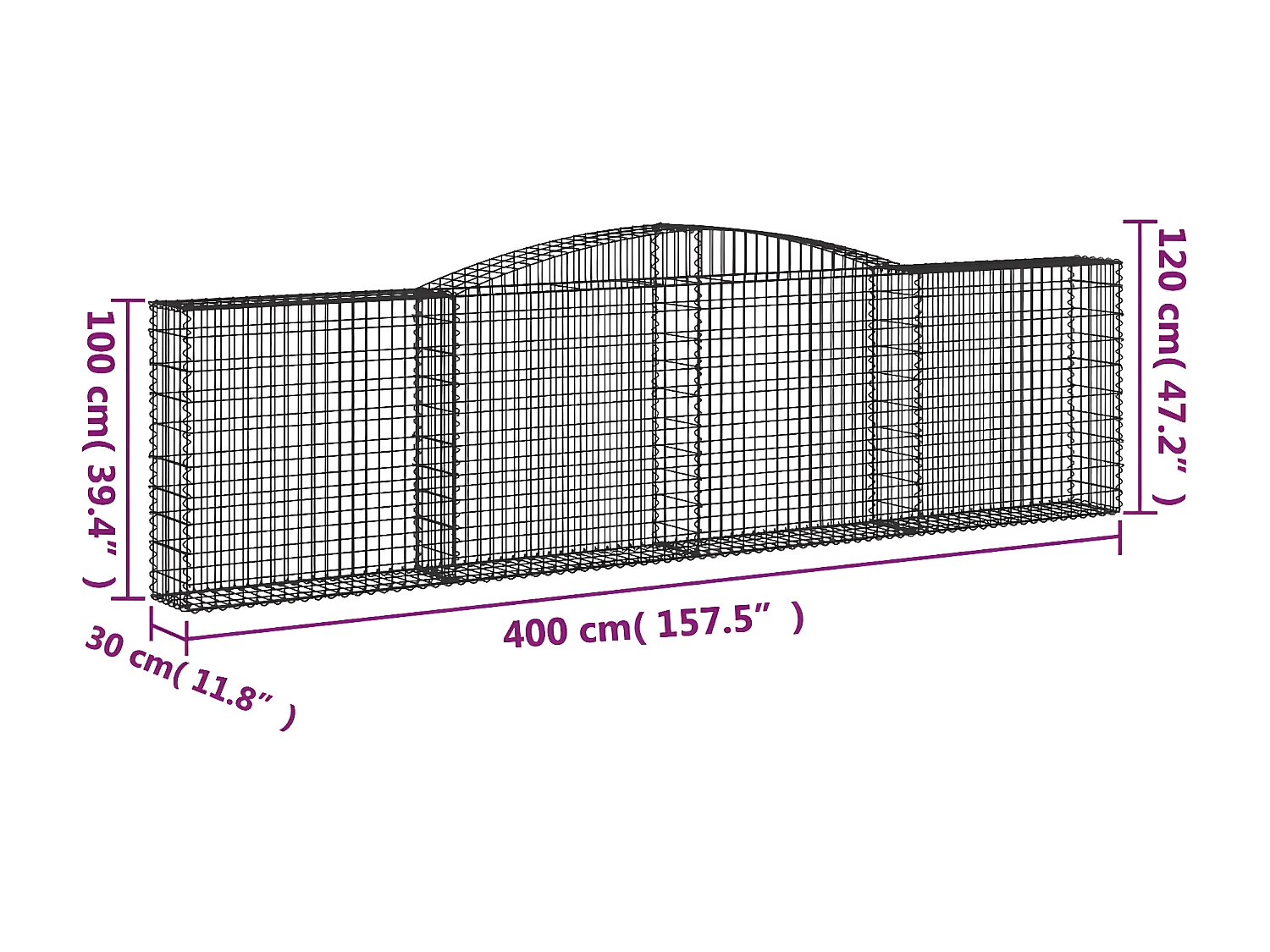 Paniers à gabions arqués 25 pièces 400x30x100/120 cm Fer galvanisé