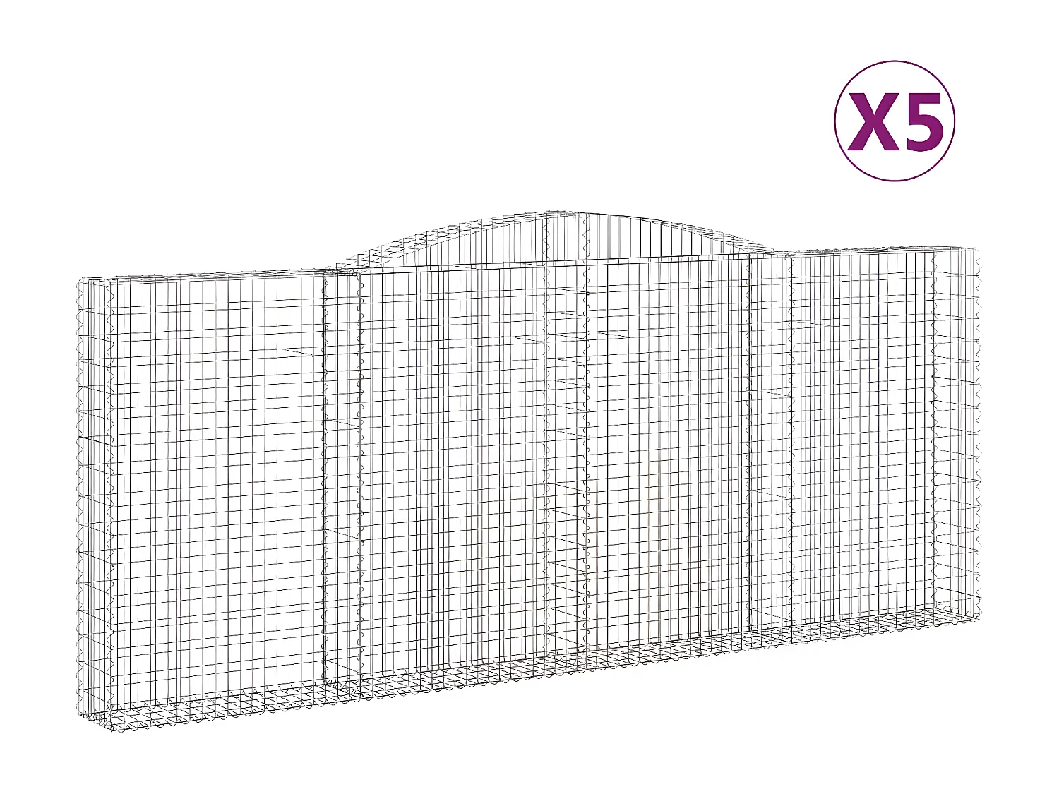Paniers à gabions arqués 5 pièces 400x30x160/180 cm Fer galvanisé