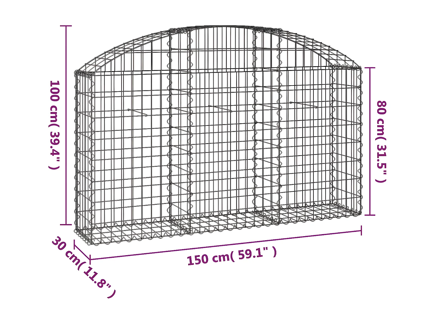 Panier de gabions arqué 150x30x80/100 cm Fer galvanisé