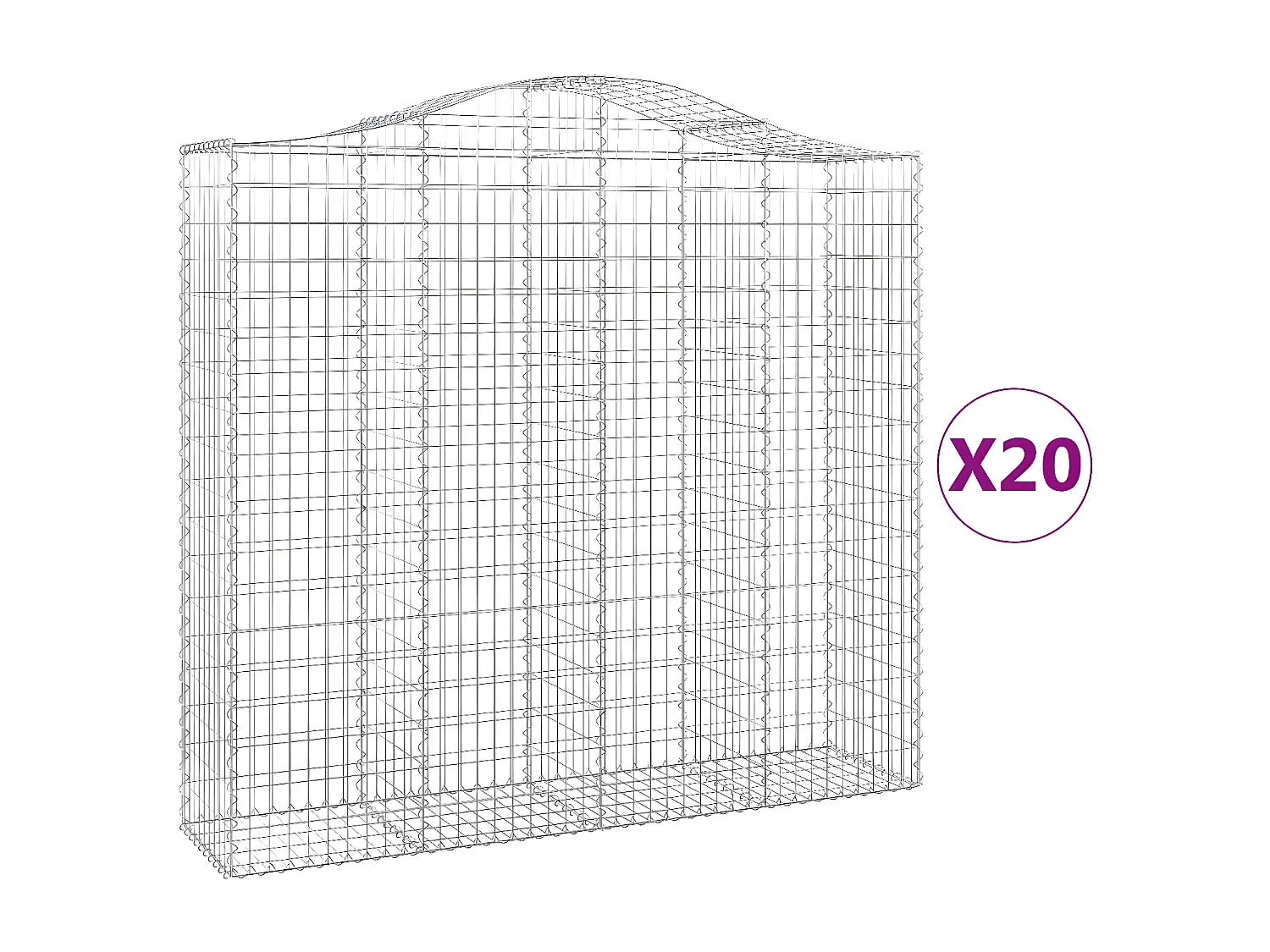 Paniers à gabions arqués 20 pièces 200x50x180/200 cm Fer galvanisé