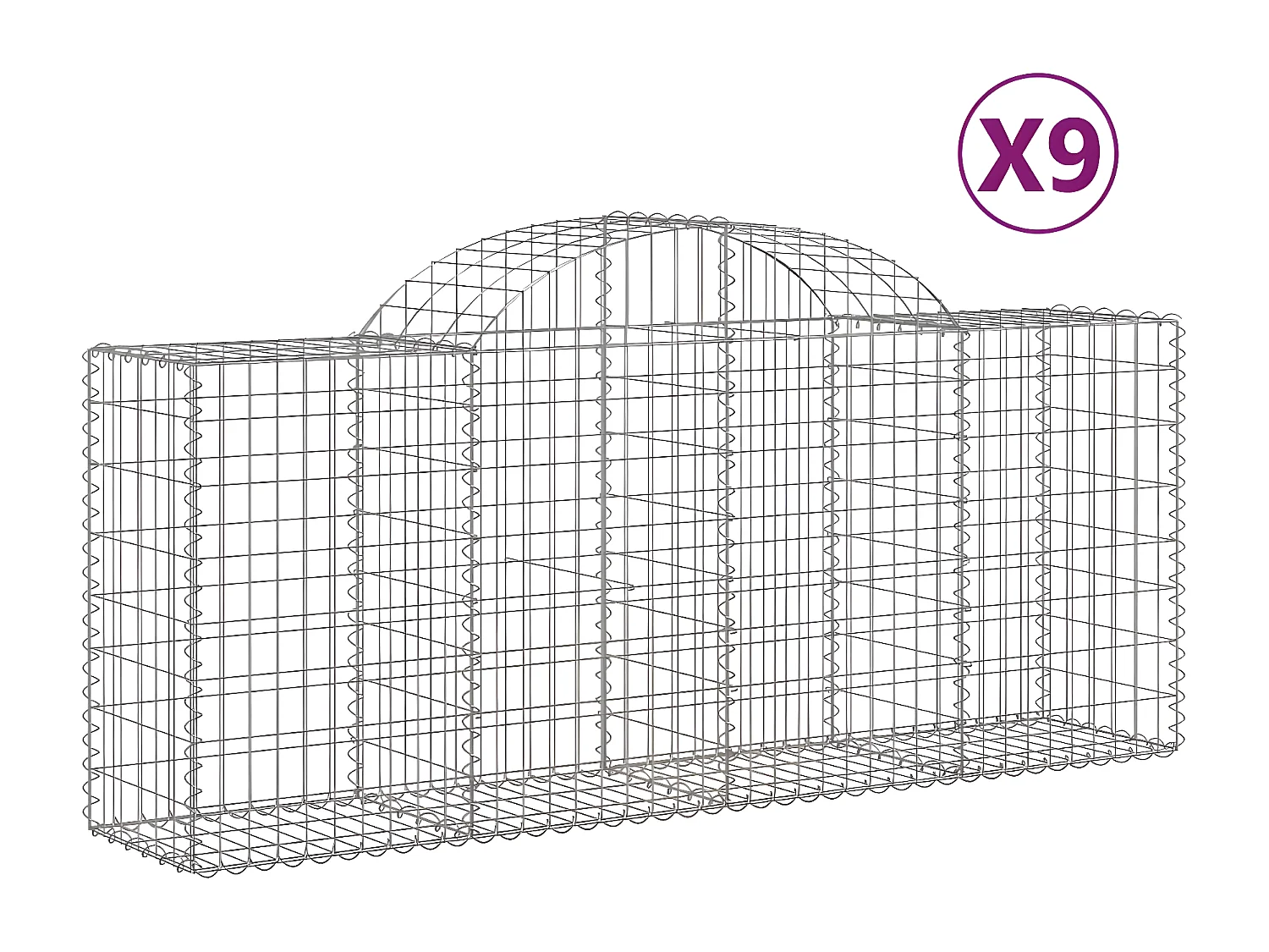 Paniers à gabions arqués 9 pièces 200x50x80/100 cm Fer galvanisé
