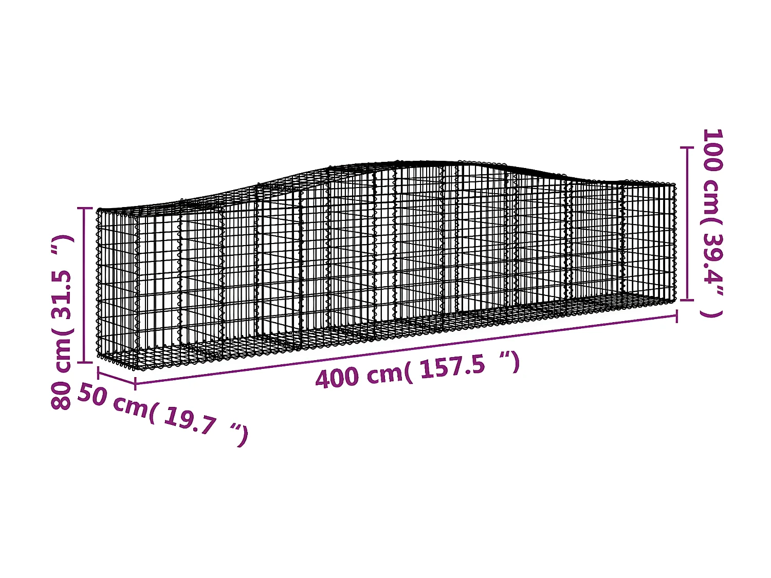 Paniers à gabions arqués 25 pièces 400x50x80/100 cm Fer galvanisé