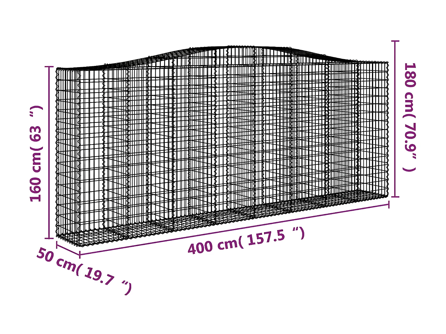 Paniers à gabions arqués 10 pièces 400x50x160/180 cm fer galvanisé