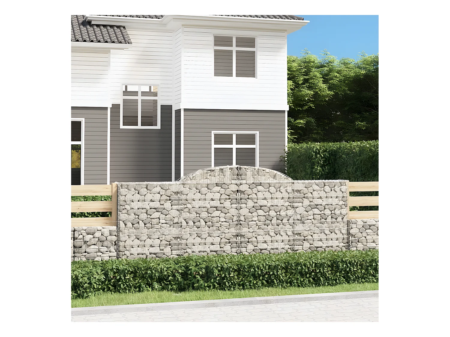 Paniers à gabions arqués 3 pièces 300x30x120/140 cm fer galvanisé